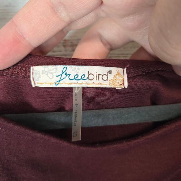 Freebird Stretch Fit & Flare Skater Dress Size S Burgandy Pleated Whimsy Fairy - Picture 7 of 14